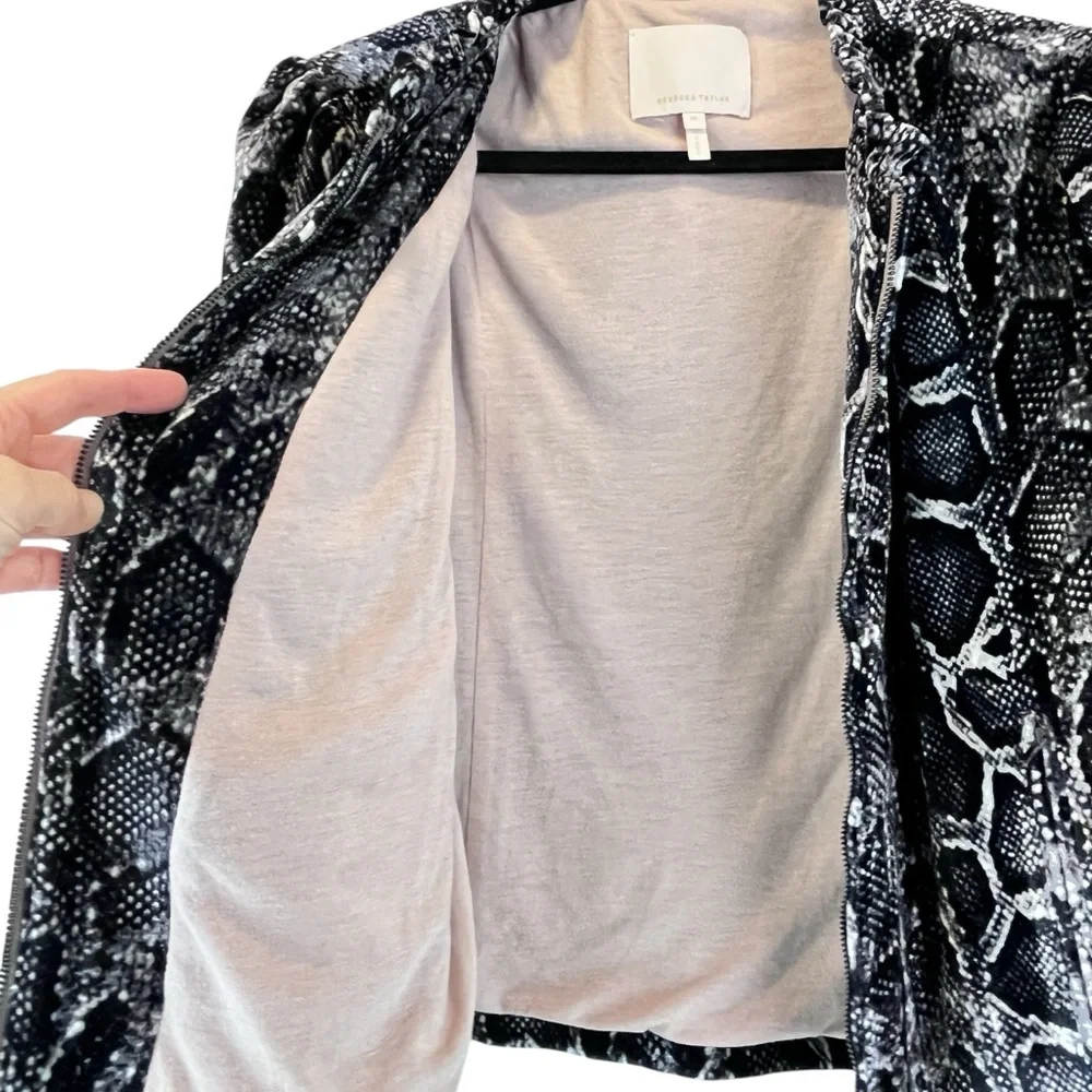 Rebecca Taylor Python Snake Print Velvet Jacket Black White Silk Blend Sz L